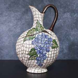 Vintage Signed Handmade Grape Mosaic Style Art Pottery Ceramic Pitcher